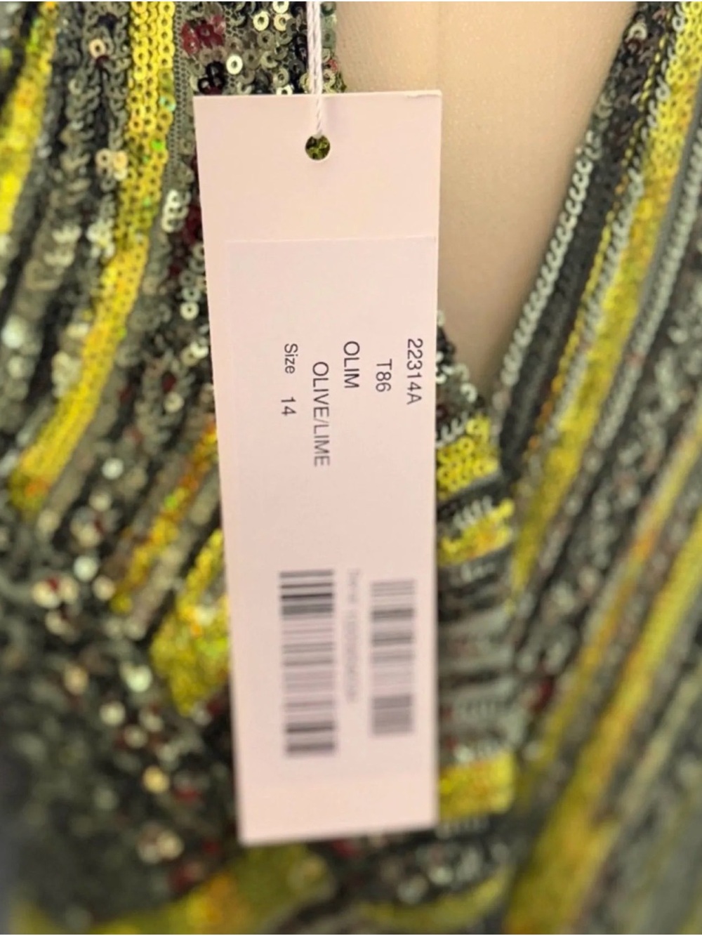 NWT Very Rare Jovani Olive/Lime Green Sequin Deep V-Neck Mermaid Gown Size 14 - Picture 9 of 11